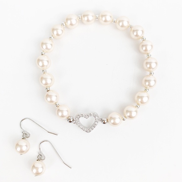 Bracelet & Earrings Set Genuine Mother of Pearl Wedding Creamy White - Picture 2 of 7